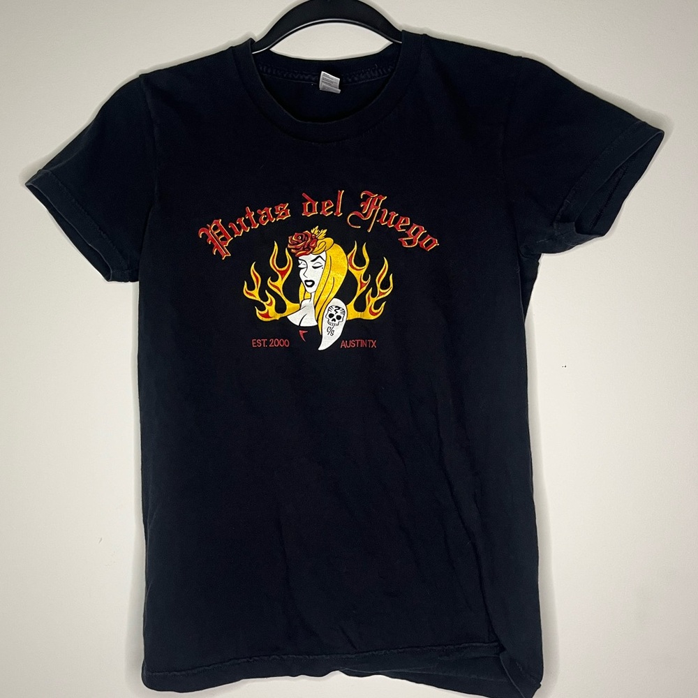 American Apparel Black Pin Up Girl  Fire Texas Roller Derby Graphic Baby Tee